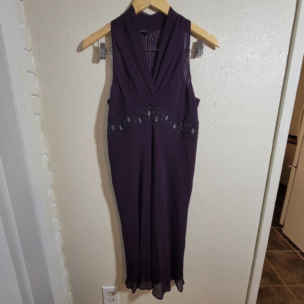 y2k Jones New York Silk Chiffon Beaded Embroidered Empire Waist Dress sz 6